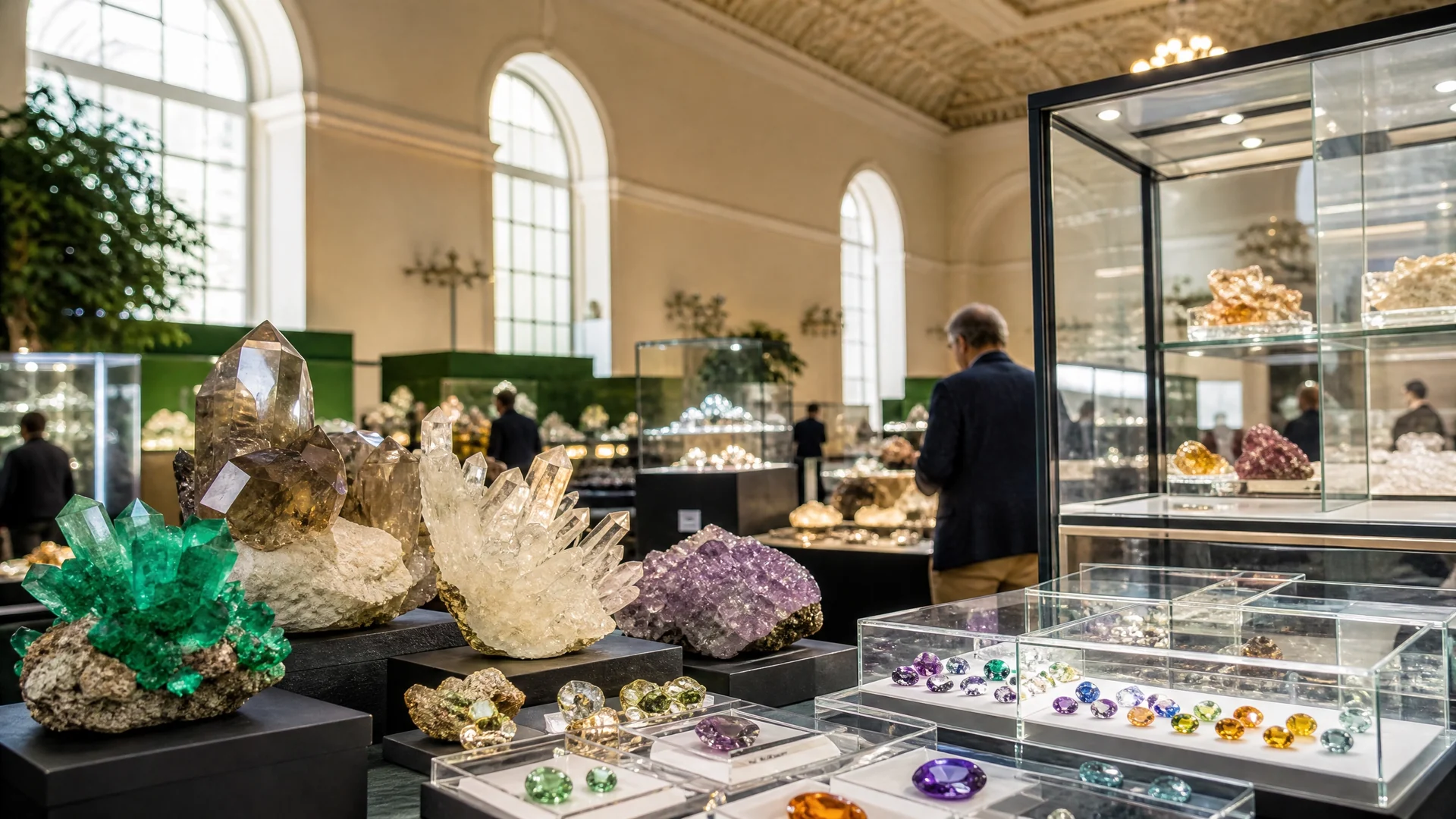 Expositores de una feria de minerales
